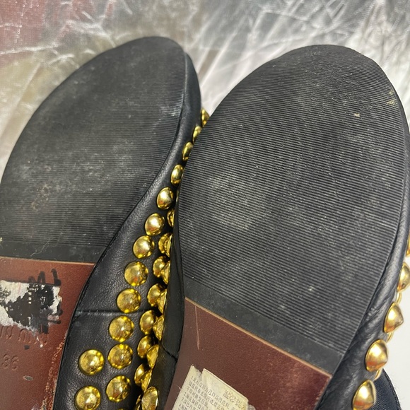 Miu Miu Open Toe Ballet Flats with Gold Studs and Ribbon Accents - Picture 9 of 12